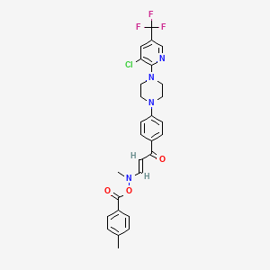 molecular formula C28H26ClF3N4O3 B2593170 1-(4-{4-[3-Chloro-5-(trifluoromethyl)-2-pyridinyl]piperazino}phenyl)-3-{methyl[(4-methylbenzoyl)oxy]amino}-2-propen-1-one CAS No. 303151-66-8