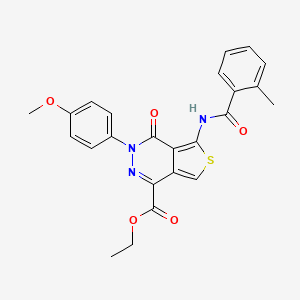molecular formula C24H21N3O5S B2593171 3-(4-甲氧基苯基)-5-(2-甲基苯甲酰胺)-4-氧代-3,4-二氢噻吩并[3,4-d]嘧啶-1-羧酸乙酯 CAS No. 851951-74-1
