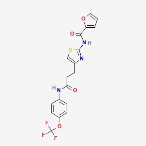 molecular formula C18H14F3N3O4S B2593185 N-(4-(3-oxo-3-((4-(三氟甲氧基)苯基)氨基)丙基)噻唑-2-基)呋喃-2-甲酰胺 CAS No. 1021266-39-6