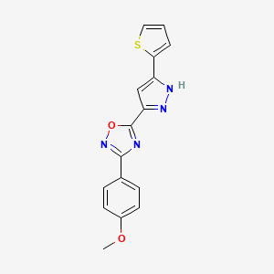 molecular formula C16H12N4O2S B2593208 3-(4-methoxyphenyl)-5-(3-(thiophen-2-yl)-1H-pyrazol-5-yl)-1,2,4-oxadiazole CAS No. 1192487-85-6