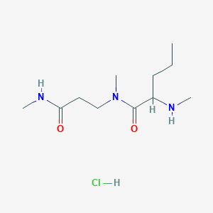 molecular formula C11H24ClN3O2 B2593217 N-Methyl-2-(methylamino)-N-[3-(methylamino)-3-oxopropyl]pentanamide;hydrochloride CAS No. 2580186-38-3