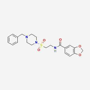molecular formula C21H25N3O5S B2593225 N-(2-((4-benzylpiperazin-1-yl)sulfonyl)ethyl)benzo[d][1,3]dioxole-5-carboxamide CAS No. 899980-30-4