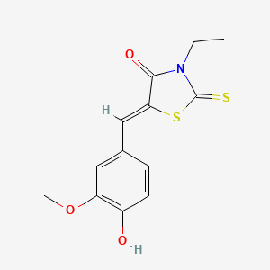 molecular formula C13H13NO3S2 B2593239 (Z)-3-乙基-5-(4-羟基-3-甲氧基苄叉亚甲基)-2-硫代恶唑烷-4-酮 CAS No. 23509-47-9