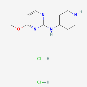 molecular formula C10H18Cl2N4O B2593243 盐酸4-甲氧基-N-(哌啶-4-基)嘧啶-2-胺 CAS No. 1707367-87-0