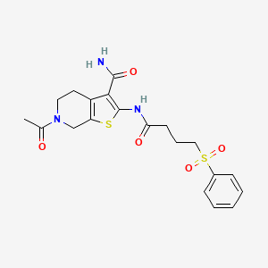 molecular formula C20H23N3O5S2 B2593250 6-乙酰基-2-(4-(苯磺酰基)丁酰胺基)-4,5,6,7-四氢噻吩并[2,3-c]吡啶-3-甲酰胺 CAS No. 941925-34-4