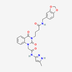 molecular formula C26H26N6O6 B2593251 N-(1,3-benzodioxol-5-ylmethyl)-4-[1-[2-[(5-methyl-1H-pyrazol-3-yl)amino]-2-oxoethyl]-2,4-dioxoquinazolin-3-yl]butanamide CAS No. 1036727-06-6