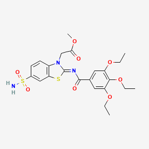molecular formula C23H27N3O8S2 B2593272 (Z)-methyl 2-(6-sulfamoyl-2-((3,4,5-triethoxybenzoyl)imino)benzo[d]thiazol-3(2H)-yl)acetate CAS No. 887208-29-9
