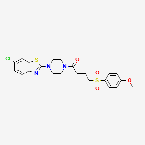molecular formula C22H24ClN3O4S2 B2593279 1-(4-(6-Chlorobenzo[d]thiazol-2-yl)piperazin-1-yl)-4-((4-methoxyphenyl)sulfonyl)butan-1-one CAS No. 941950-57-8