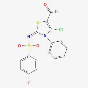 (NE)-N-(4-chloro-5-formyl-3-phenyl-1,3-thiazol-2-ylidene)-4-fluorobenzenesulfonamide