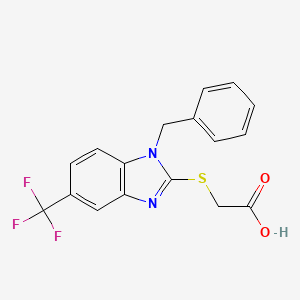 molecular formula C17H13F3N2O2S B2593293 2-{[1-benzyl-5-(trifluoromethyl)-1H-1,3-benzodiazol-2-yl]sulfanyl}acetic acid CAS No. 726152-80-3