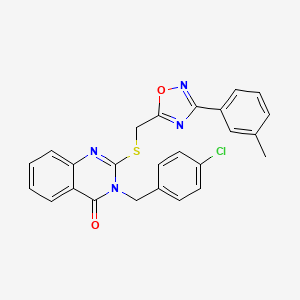 molecular formula C25H19ClN4O2S B2593296 3-(4-chlorobenzyl)-2-(((3-(m-tolyl)-1,2,4-oxadiazol-5-yl)methyl)thio)quinazolin-4(3H)-one CAS No. 2034368-68-6