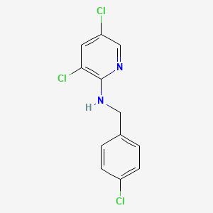 molecular formula C12H9Cl3N2 B2593302 3,5-Dichloro-N-[(4-chlorophenyl)methyl]pyridin-2-amine CAS No. 1040014-52-5