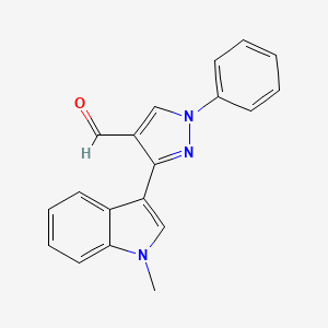 molecular formula C19H15N3O B2593306 3-(1-Methylindol-3-yl)-1-phenylpyrazole-4-carbaldehyde CAS No. 371776-58-8