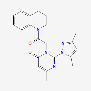 molecular formula C21H23N5O2 B2593308 2-(3,5-diméthyl-1H-pyrazol-1-yl)-6-méthyl-3-[2-oxo-2-(1,2,3,4-tétrahydroquinolin-1-yl)éthyl]-3,4-dihydropyrimidin-4-one CAS No. 1001797-89-2