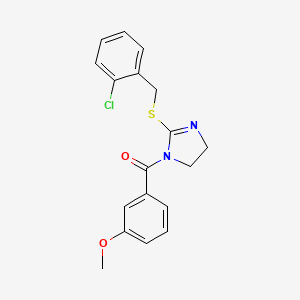 molecular formula C18H17ClN2O2S B2593309 (2-((2-chlorobenzyl)thio)-4,5-dihydro-1H-imidazol-1-yl)(3-methoxyphenyl)methanone CAS No. 851803-90-2