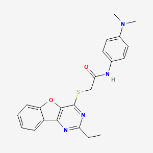 molecular formula C22H22N4O2S B2593318 N-[4-(二甲氨基)苯基]-2-[(2-乙基[1]苯并呋喃[3,2-d]嘧啶-4-基)硫烷基]乙酰胺 CAS No. 862116-92-5