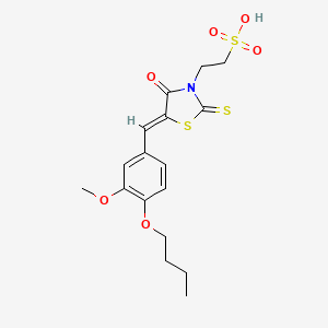 molecular formula C17H21NO6S3 B2593320 (Z)-2-(5-(4-丁氧基-3-甲氧基苄叉亚甲基)-4-氧代-2-硫代噻唑烷-3-基)乙磺酸 CAS No. 881799-57-1