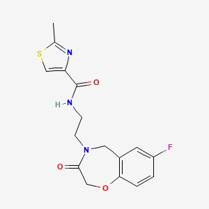 molecular formula C16H16FN3O3S B2593323 N-(2-(7-氟-3-氧代-2,3-二氢苯并[f][1,4]恶二嗪-4(5H)-基)乙基)-2-甲基噻唑-4-甲酰胺 CAS No. 1904412-79-8