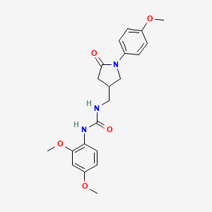 molecular formula C21H25N3O5 B2593341 1-(2,4-Dimethoxyphenyl)-3-((1-(4-methoxyphenyl)-5-oxopyrrolidin-3-yl)methyl)urea CAS No. 946292-28-0