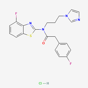 molecular formula C21H19ClF2N4OS B2593345 N-(3-(1H-imidazol-1-yl)propyl)-N-(4-fluorobenzo[d]thiazol-2-yl)-2-(4-fluorophenyl)acetamide hydrochloride CAS No. 1216819-02-1