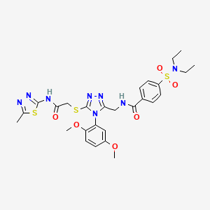 molecular formula C27H32N8O6S3 B2593352 4-(N,N-二乙基氨磺酰基)-N-((4-(2,5-二甲氧基苯基)-5-((2-((5-甲基-1,3,4-噻二唑-2-基)氨基)-2-氧代乙基)硫)-4H-1,2,4-三唑-3-基)甲基)苯甲酰胺 CAS No. 309969-46-8