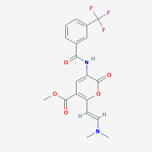 molecular formula C19H17F3N2O5 B2593353 methyl 2-[(E)-2-(dimethylamino)ethenyl]-6-oxo-5-[[3-(trifluoromethyl)benzoyl]amino]pyran-3-carboxylate CAS No. 341966-20-9