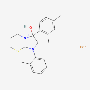 molecular formula C21H25BrN2OS B2593381 3-(2,4-dimethylphenyl)-3-hydroxy-1-(o-tolyl)-3,5,6,7-tetrahydro-2H-imidazo[2,1-b][1,3]thiazin-1-ium bromide CAS No. 1104734-39-5