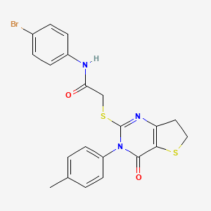 molecular formula C21H18BrN3O2S2 B2593382 N-(4-bromophenyl)-2-((4-oxo-3-(p-tolyl)-3,4,6,7-tetrahydrothieno[3,2-d]pyrimidin-2-yl)thio)acetamide CAS No. 686771-90-4
