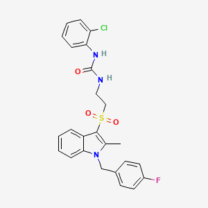 molecular formula C25H23ClFN3O3S B2593396 1-(2-氯苯基)-3-(2-((1-(4-氟苄基)-2-甲基-1H-吲哚-3-基)磺酰基)乙基)脲 CAS No. 946292-04-2