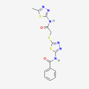 molecular formula C14H12N6O2S3 B2593403 N-(5-((2-((5-methyl-1,3,4-thiadiazol-2-yl)amino)-2-oxoethyl)thio)-1,3,4-thiadiazol-2-yl)benzamide CAS No. 392319-00-5