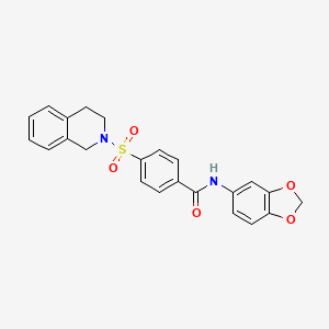 molecular formula C23H20N2O5S B2593406 N-(benzo[d][1,3]dioxol-5-yl)-4-((3,4-dihydroisoquinolin-2(1H)-yl)sulfonyl)benzamide CAS No. 391876-61-2