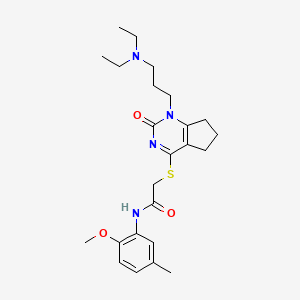 molecular formula C24H34N4O3S B2593413 2-((1-(3-(diethylamino)propyl)-2-oxo-2,5,6,7-tetrahydro-1H-cyclopenta[d]pyrimidin-4-yl)thio)-N-(2-methoxy-5-methylphenyl)acetamide CAS No. 898434-95-2