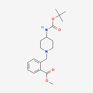 molecular formula C19H28N2O4 B2593415 Methyl 2-[4-(tert-butoxycarbonylamino)piperidin-1-yl]methylbenzoate CAS No. 1286274-53-0