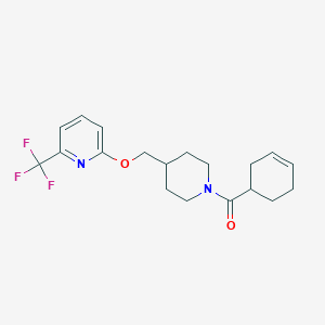 molecular formula C19H23F3N2O2 B2593426 2-{[1-(Cyclohex-3-ene-1-carbonyl)piperidin-4-yl]methoxy}-6-(trifluoromethyl)pyridine CAS No. 2198691-33-5