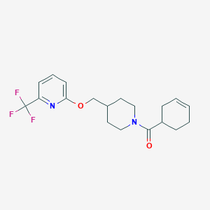 molecular formula C19H23F3N2O2 B2593426 2-{[1-(环己-3-烯-1-羰基)哌啶-4-基]甲氧基}-6-(三氟甲基)吡啶 CAS No. 2198691-33-5