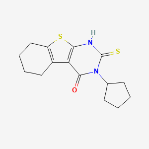 molecular formula C15H18N2OS2 B2593430 3-cyclopentyl-2-sulfanylidene-5,6,7,8-tetrahydro-1H-[1]benzothiolo[2,3-d]pyrimidin-4-one CAS No. 173727-47-4