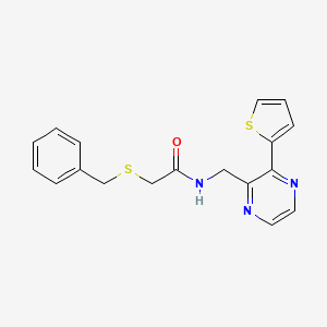 molecular formula C18H17N3OS2 B2593442 2-(benzylthio)-N-((3-(thiophen-2-yl)pyrazin-2-yl)methyl)acetamide CAS No. 2034397-23-2