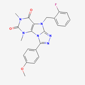 molecular formula C22H19FN6O3 B2593450 9-(2-fluorobenzyl)-3-(4-methoxyphenyl)-5,7-dimethyl-5,9-dihydro-6H-[1,2,4]triazolo[4,3-e]purine-6,8(7H)-dione CAS No. 921557-62-2