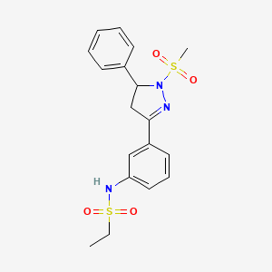 molecular formula C18H21N3O4S2 B2593452 N-[3-(2-methylsulfonyl-3-phenyl-3,4-dihydropyrazol-5-yl)phenyl]ethanesulfonamide CAS No. 851783-22-7
