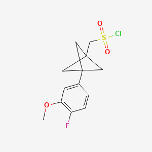 molecular formula C13H14ClFO3S B2593457 [3-(4-Fluoro-3-methoxyphenyl)-1-bicyclo[1.1.1]pentanyl]methanesulfonyl chloride CAS No. 2287273-25-8