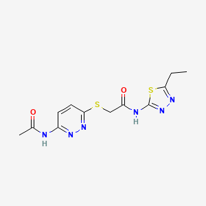 molecular formula C12H14N6O2S2 B2593467 2-((6-acetamidopyridazin-3-yl)thio)-N-(5-ethyl-1,3,4-thiadiazol-2-yl)acetamide CAS No. 1021056-97-2