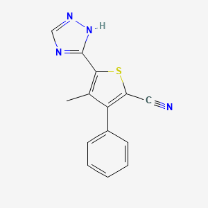 molecular formula C14H10N4S B2593474 4-methyl-3-phenyl-5-(1H-1,2,4-triazol-3-yl)-2-thiophenecarbonitrile CAS No. 339111-57-8