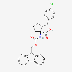 molecular formula C28H26ClNO4 B2593480 2-[(4-Chlorophenyl)methyl]-1-(9H-fluoren-9-ylmethoxycarbonylamino)cyclopentane-1-carboxylic acid CAS No. 2137550-60-6