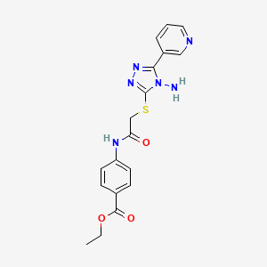 molecular formula C18H18N6O3S B2593489 ethyl 4-(2-{[4-amino-5-(pyridin-3-yl)-4H-1,2,4-triazol-3-yl]sulfanyl}acetamido)benzoate CAS No. 734534-91-9