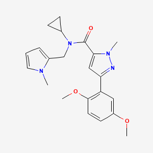 molecular formula C22H26N4O3 B2593493 N-cyclopropyl-3-(2,5-dimethoxyphenyl)-1-methyl-N-((1-methyl-1H-pyrrol-2-yl)methyl)-1H-pyrazole-5-carboxamide CAS No. 1396782-48-1