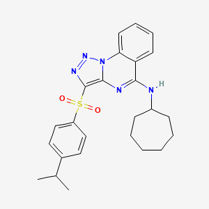 molecular formula C25H29N5O2S B2593498 N-cicloheptil-3-[4-(propan-2-il)bencenosulfonil]-[1,2,3]triazolo[1,5-a]quinazolin-5-amina CAS No. 866726-86-5