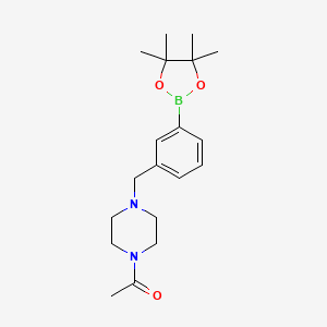 molecular formula C19H29BN2O3 B2593502 1-(4-{[3-(四甲基-1,3,2-二氧杂硼环-2-基)苯基]甲基}哌嗪-1-基)乙烷-1-酮 CAS No. 1416367-07-1