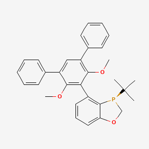 molecular formula C31H31O3P B2593521 (R)-3-(tert-Butyl)-4-(4',6'-dimethoxy-[1,1':3',1''-terphenyl]-5'-yl)-2,3-dihydrobenzo[d][1,3]oxaphosphole CAS No. 2351219-89-9