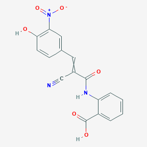 molecular formula C17H11N3O6 B2593530 2-[2-シアノ-3-(4-ヒドロキシ-3-ニトロフェニル)プロプ-2-エナミド]安息香酸 CAS No. 1054515-15-9