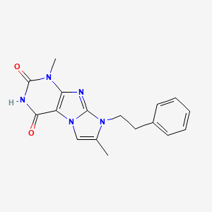 molecular formula C17H17N5O2 B2593558 1,7-二甲基-8-(2-苯乙基)-1H-咪唑并[2,1-f]嘌呤-2,4(3H,8H)-二酮 CAS No. 476480-30-5